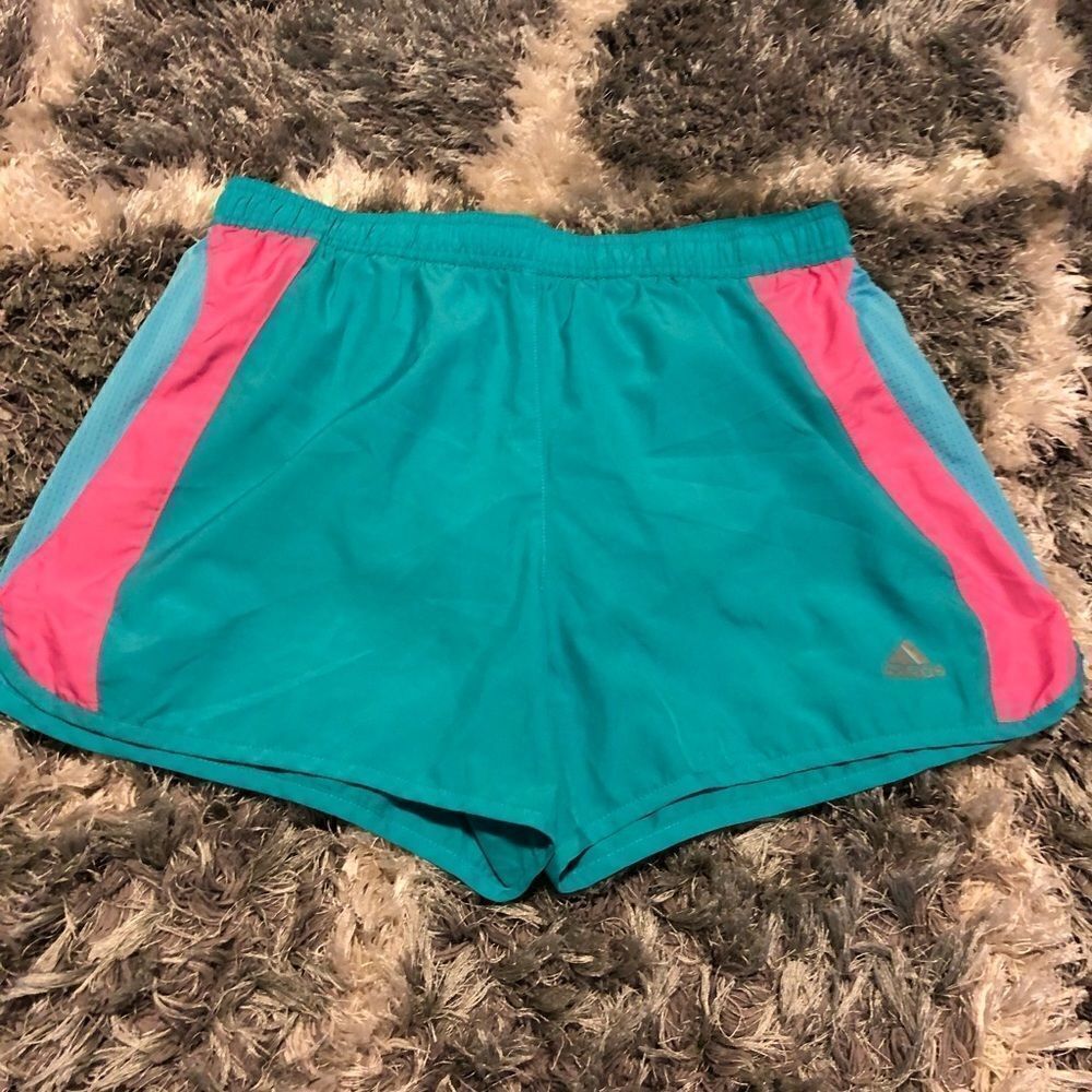 Adidas sea green/pink running shorts sz medium